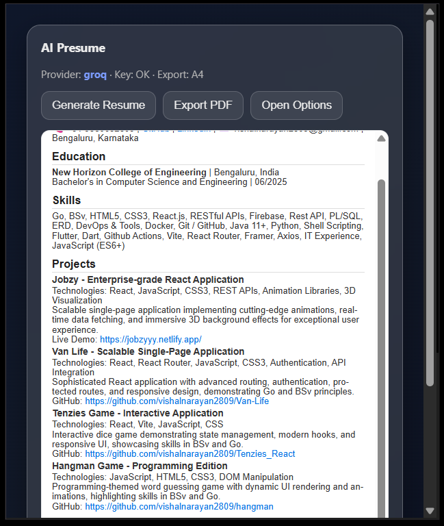 AI Resume Assistant browser extension