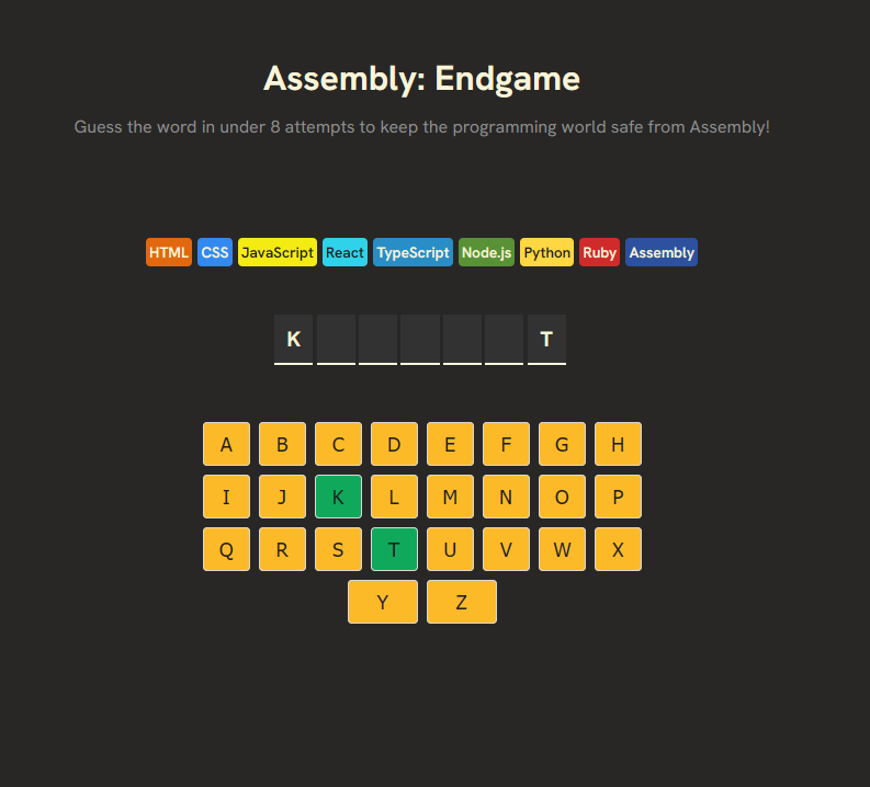Screenshot of Hangman Game