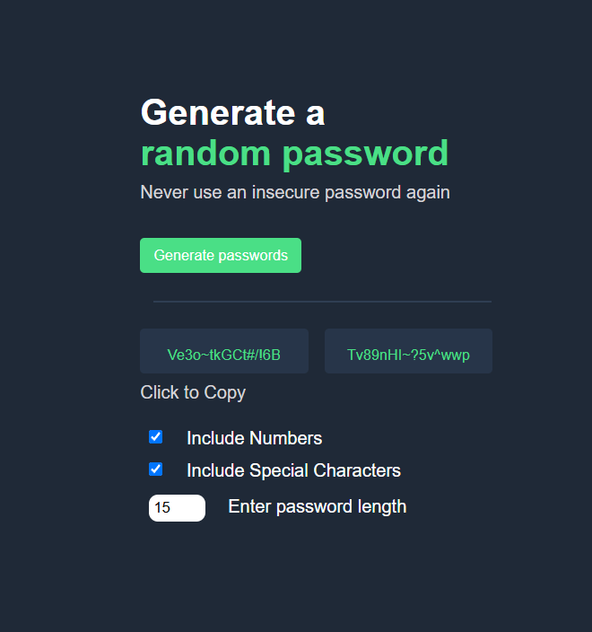 Screenshot of Password Generator application