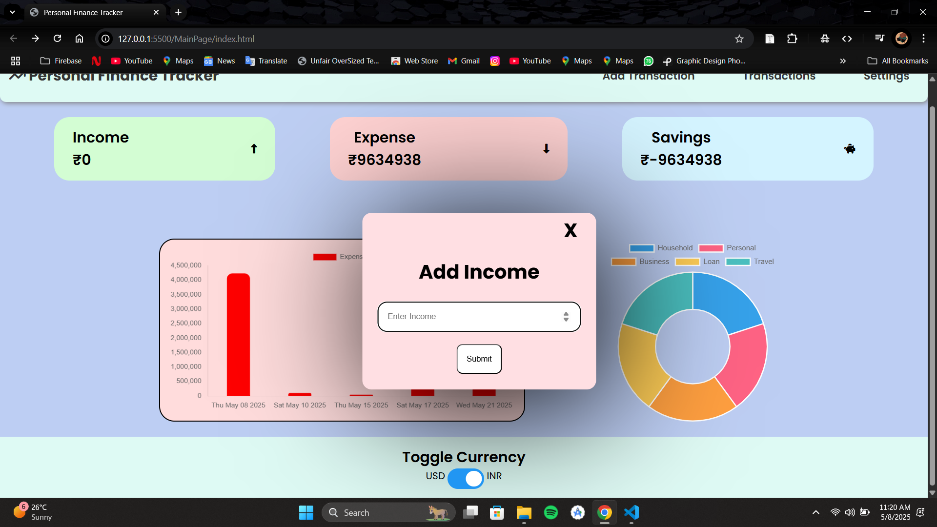 Screenshot of Personal Finance Tracker application