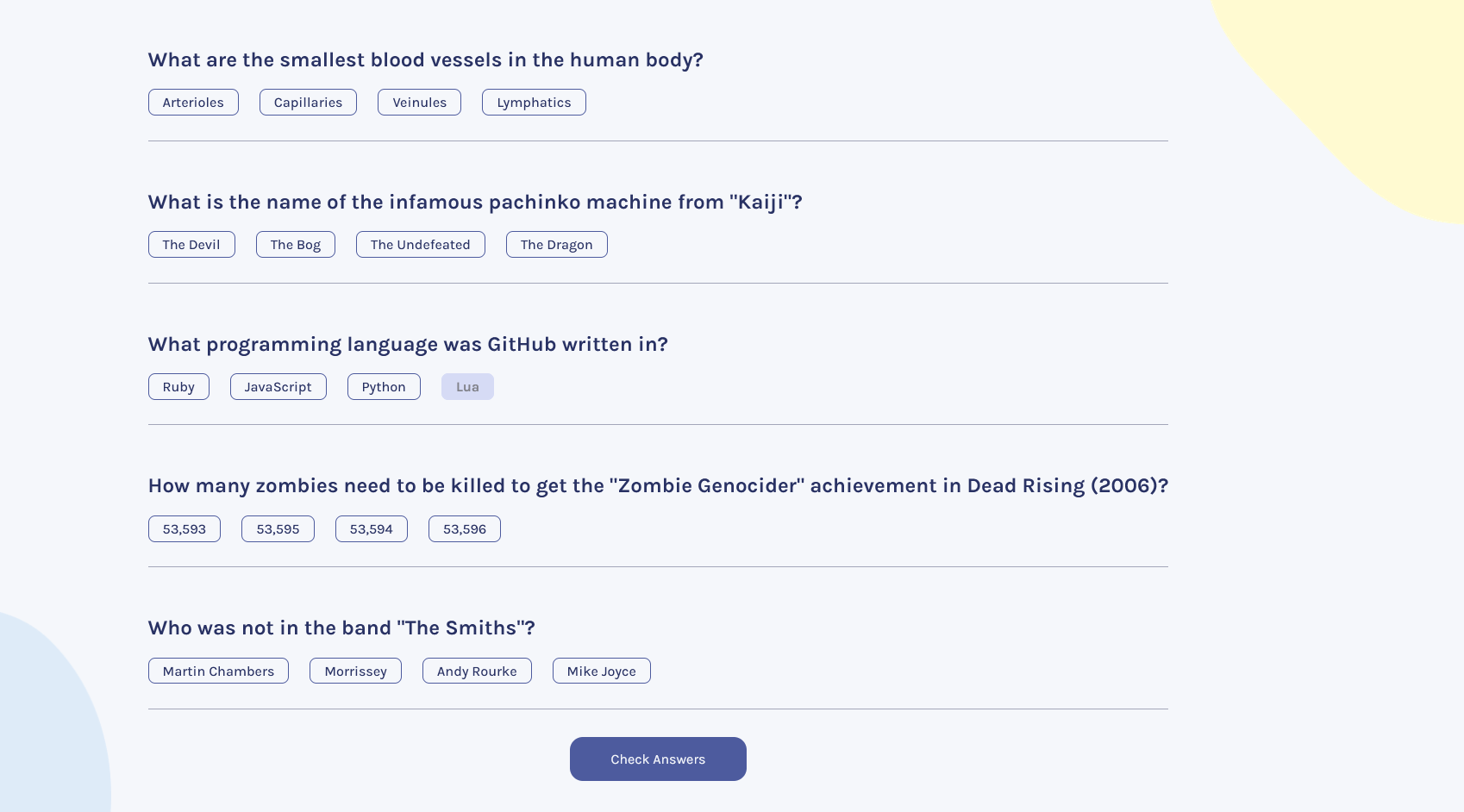 Screenshot of React Trivia