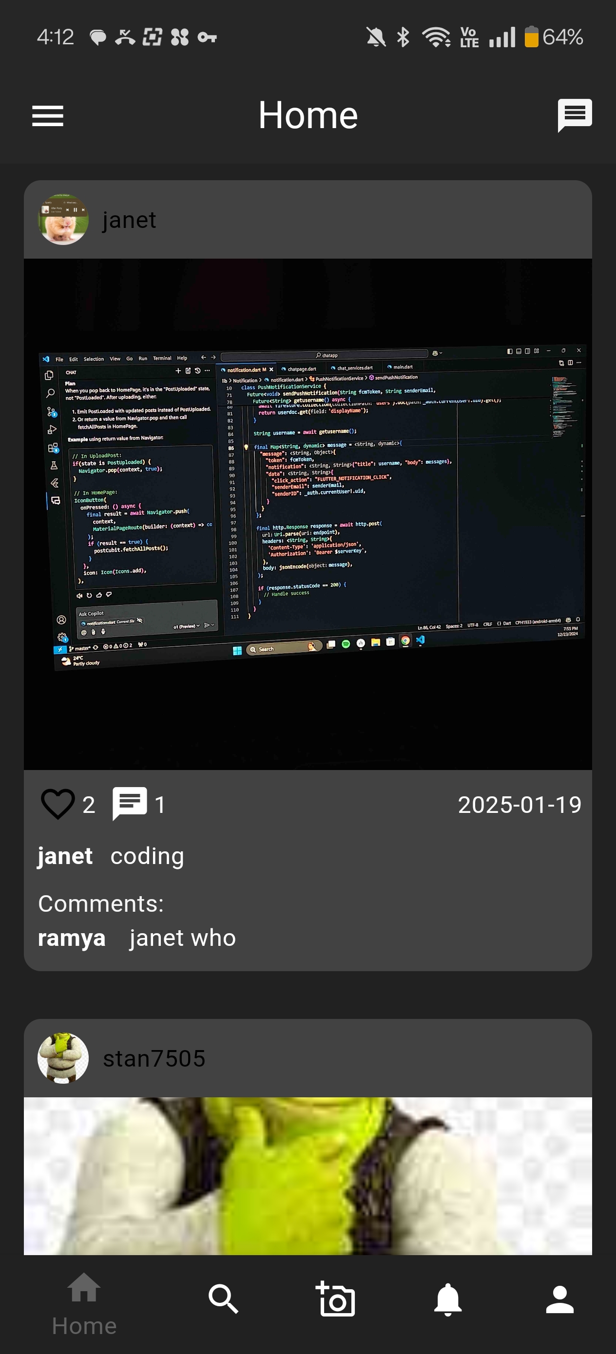 Screenshot of Social Media application