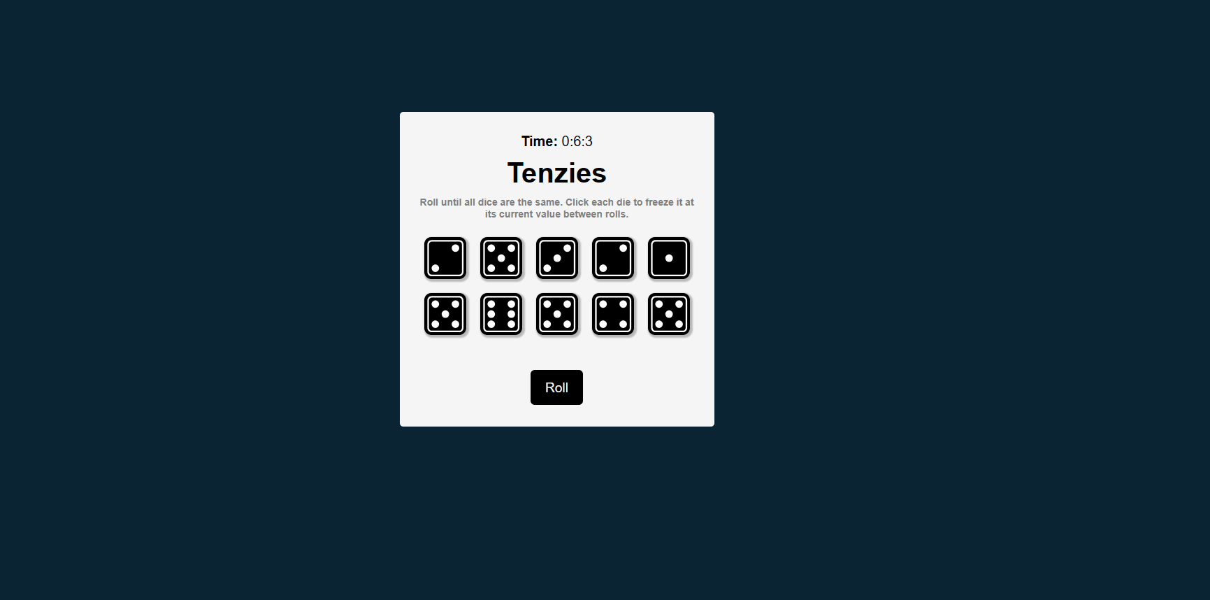 Screenshot of Tenzies Game